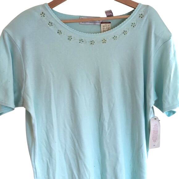 Karen Scott Light Blue T-Shirt | 1X NWT!  0076 - Picture 1 of 4